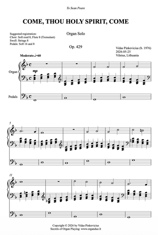 Come, Thou Holy Spirit, Come, Op. 429 (Organ Solo) by Vidas Pinkevicius