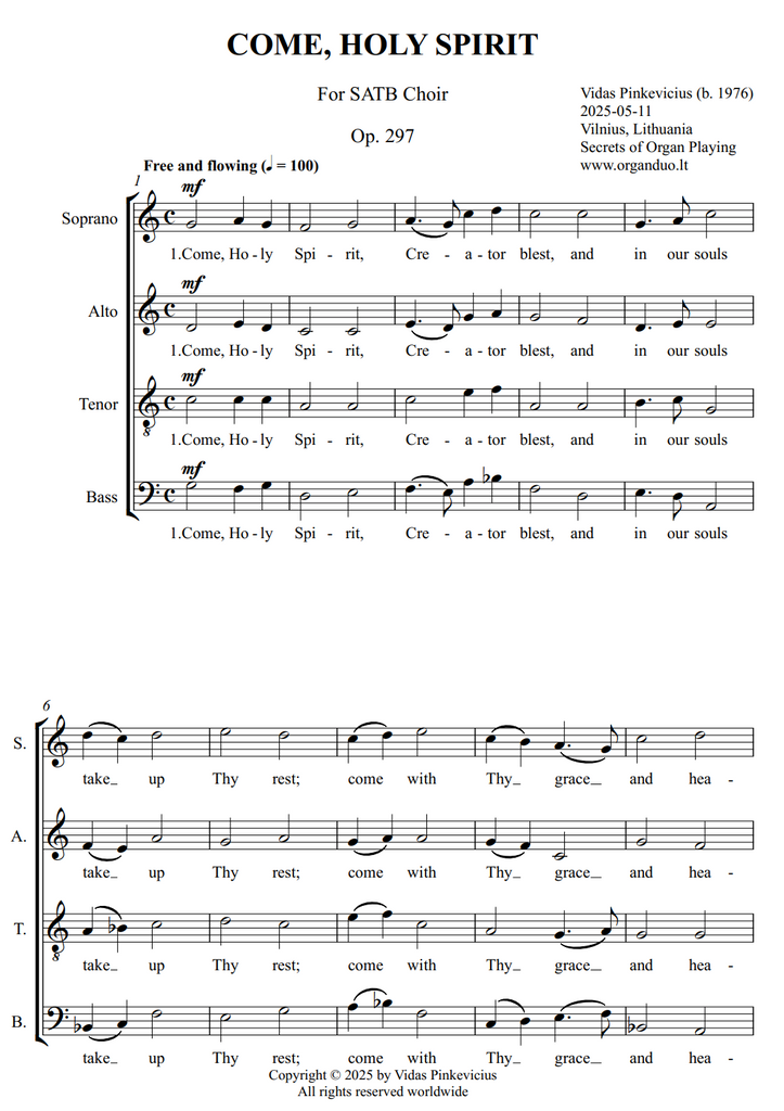Come, Holy Spirit, Op. 297 (SATB Choir) by Vidas Pinkevicius