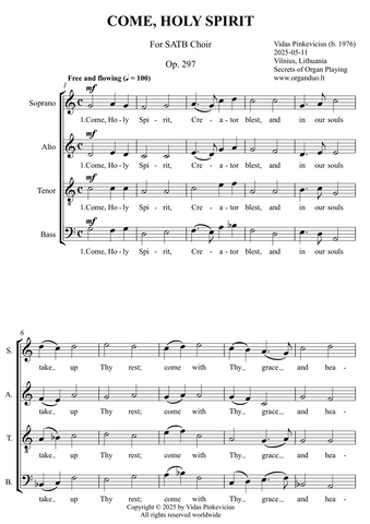 Come, Holy Spirit, Op. 297 (SATB Choir) by Vidas Pinkevicius