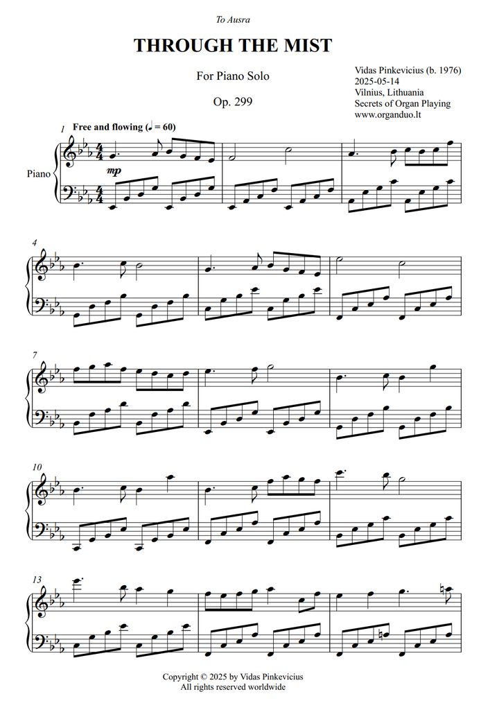 Through the Mist, Op. 299 (Piano Solo) by Vidas Pinkevicius