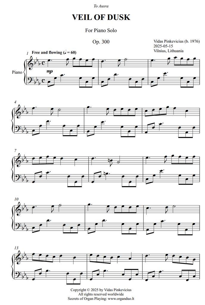 Veil of Dusk, Op. 300 (Piano Solo) by Vidas Pinkevicius