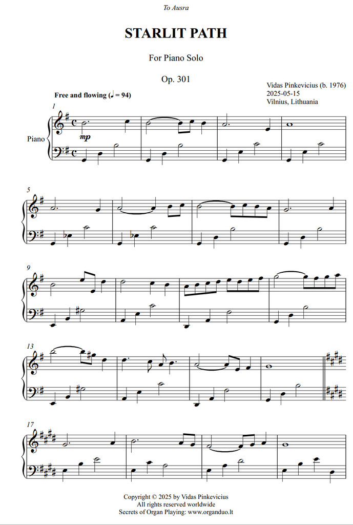 Starlit Path, Op. 301 (Piano Solo) by Vidas Pinkevicius