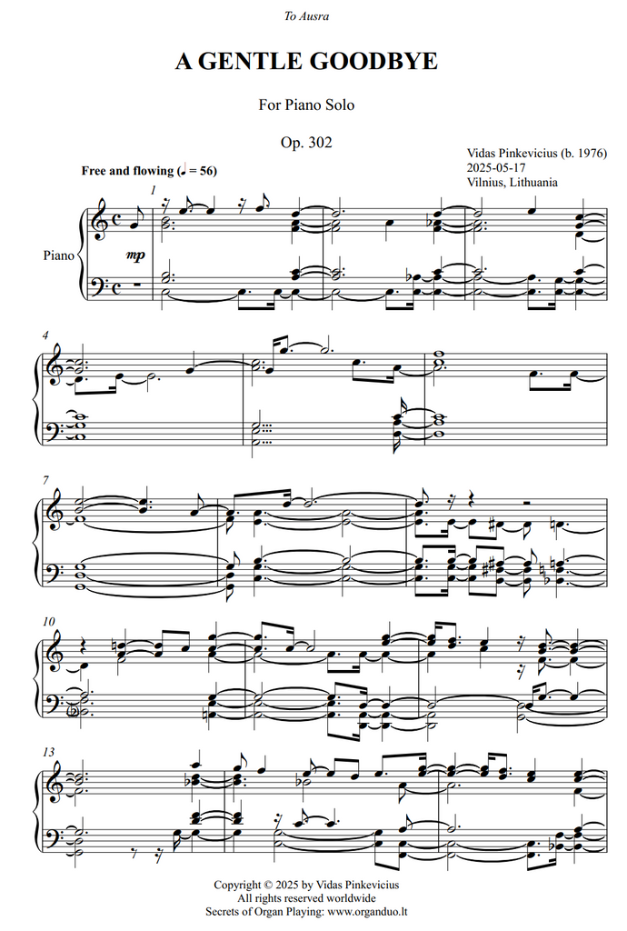 A Gentle Goodbye, Op. 302 (Piano Solo) by Vidas Pinkevicius
