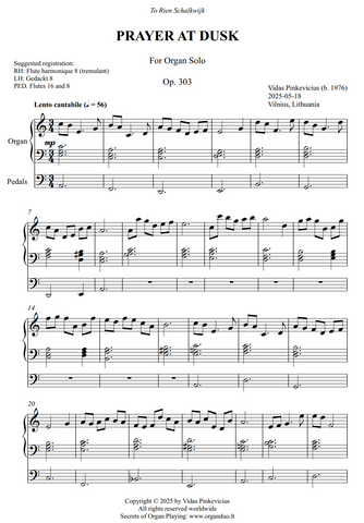 Prayer at Dusk, Op. 303 (Organ Solo) by Vidas Pinkevicius