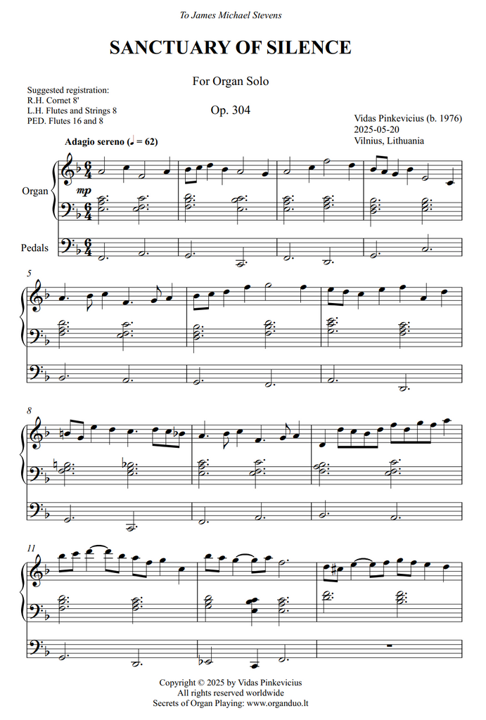 Sanctuary of Silence, Op. 304 (Organ Solo) by Vidas Pinkevicius