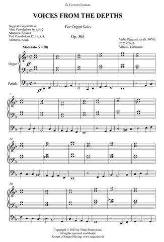 Voices from the Depths, Op. 305 (Organ Solo) by Vidas Pinkevicius