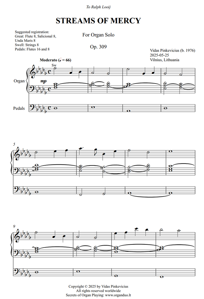 Streams of Mercy, Op. 309 (Organ Solo) by Vidas Pinkevicius