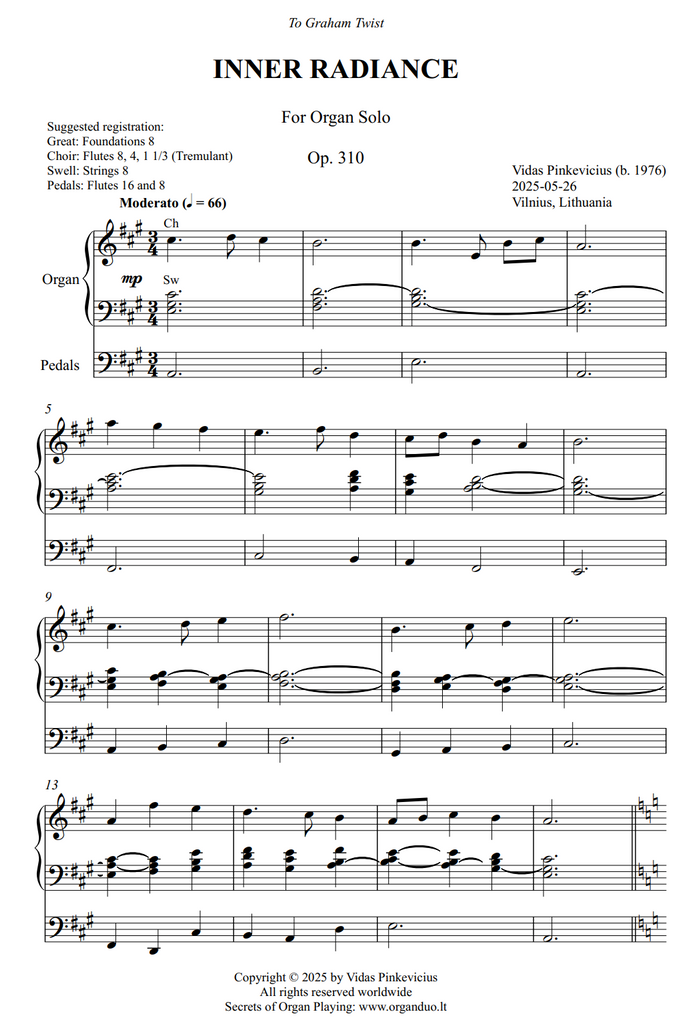 Inner Radiance, Op. 310 (Organ Solo) by Vidas Pinkevicius