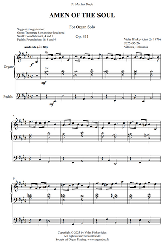 Amen of the Soul, Op. 311 (Organ Solo) by Vidas Pinkevicius Artists
