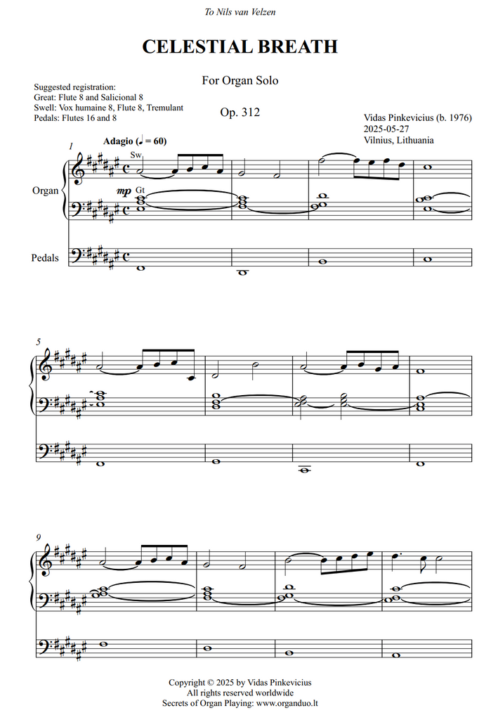 Celestial Breath, Op. 312 (Organ Solo) by Vidas Pinkevicius