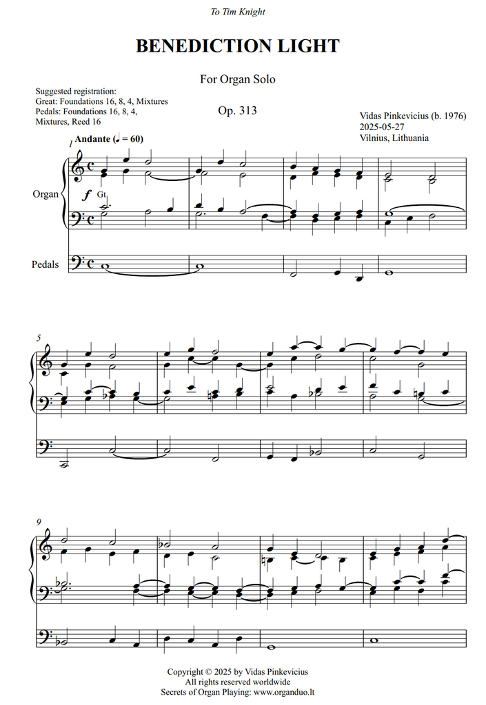 Benediction Light, Op. 313 (Organ Solo) by Vidas Pinkevicius