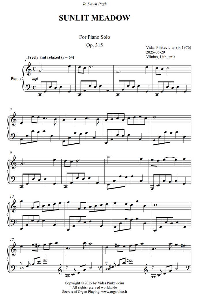 Sunlit Meadow, Op. 315 (Piano Solo) by Vidas Pinkevicius