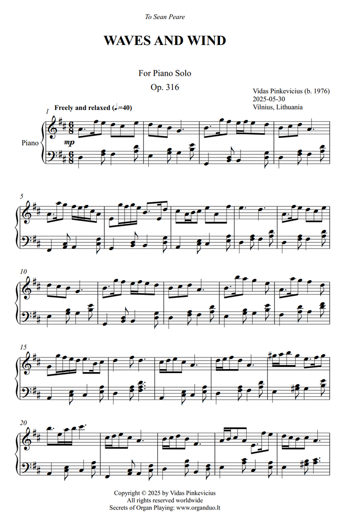 Waves and Wind, Op. 316 (Piano Solo) by Vidas Pinkevicius
