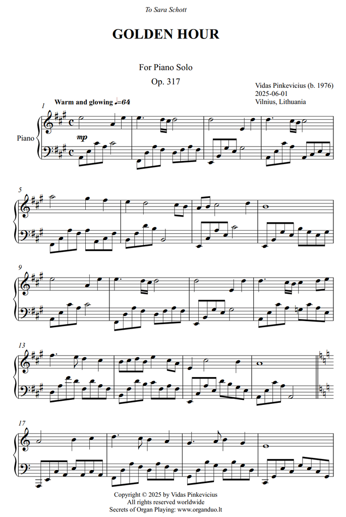Golden Hour, Op. 317 (Piano Solo) by Vidas Pinkevicius