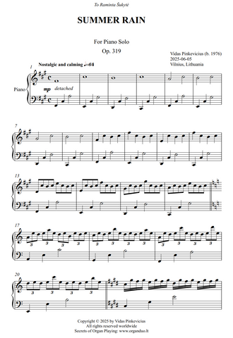 Summer Rain, Op. 319 (Piano Solo) by Vidas Pinkevicius