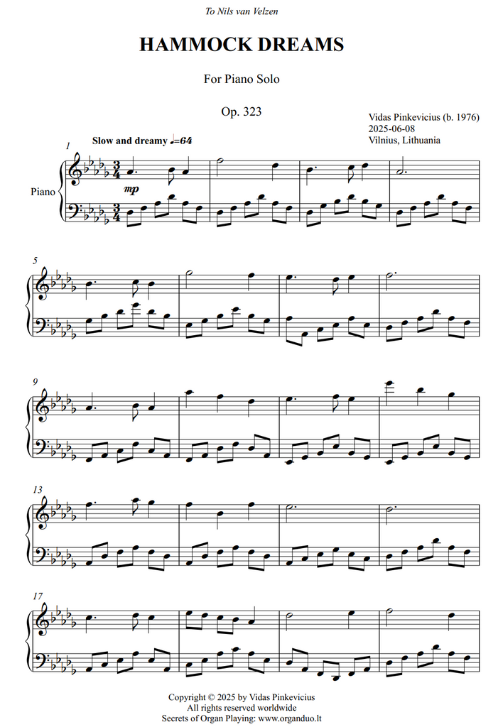 Hammock Dreams, Op. 323 (Piano Solo) by Vidas Pinkevicius