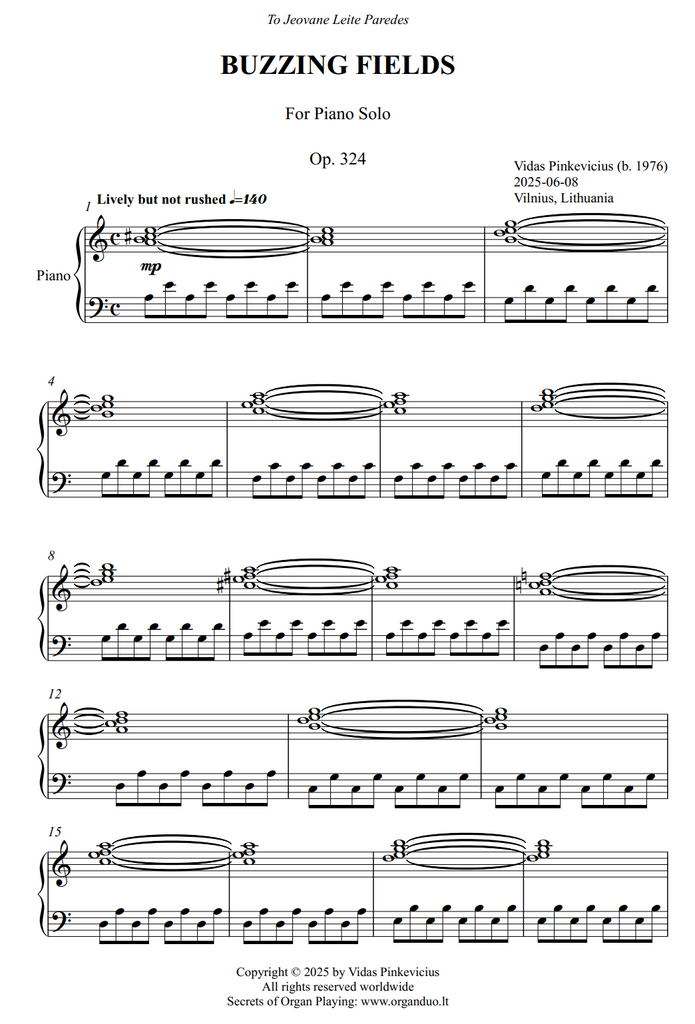 Buzzing Fields, Op. 324 (Piano Solo) by Vidas Pinkevicius