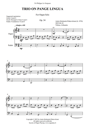 Trio on Pange Lingua, Op. 34 (Organ Solo) by Ausra Motuzaite-Pinkeviciene