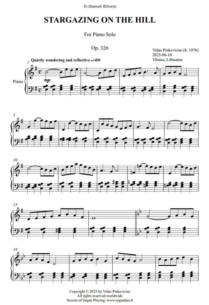 Stargazing on the Hill, Op. 326 (Piano Solo) by Vidas Pinkevicius