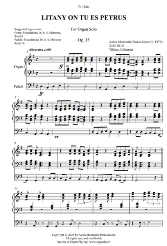 Litany on Tu es Petrus, Op. 35 (Organ Solo) by Ausra Motuzaite-Pinkeviciene