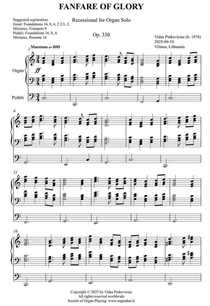 Fanfare of Glory, Op. 330 (Organ Solo) by Vidas Pinkevicius
