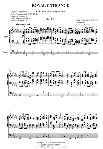 Royal Entrance, Op. 332 (Processional for Organ Solo) by Vidas Pinkevicius