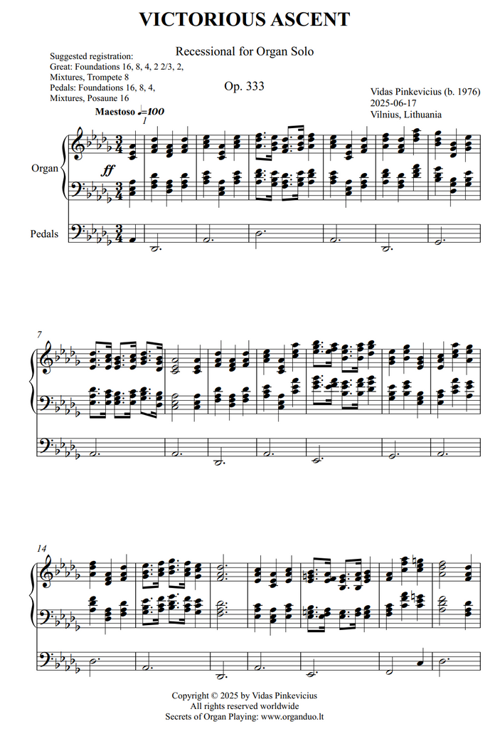 Victorious Ascent, Op. 333 (Recessional for Organ Solo) by Vidas Pinkevicius Artists