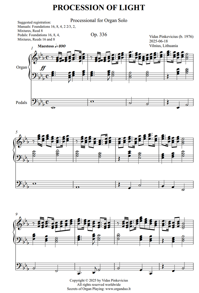 Procession of Light, Op. 336 (Processional for Organ Solo) by Vidas Pinkevicius