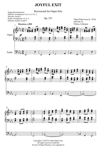 Joyful Exit, Op. 337 (Recessional for Organ Solo) by Vidas Pinkevicius