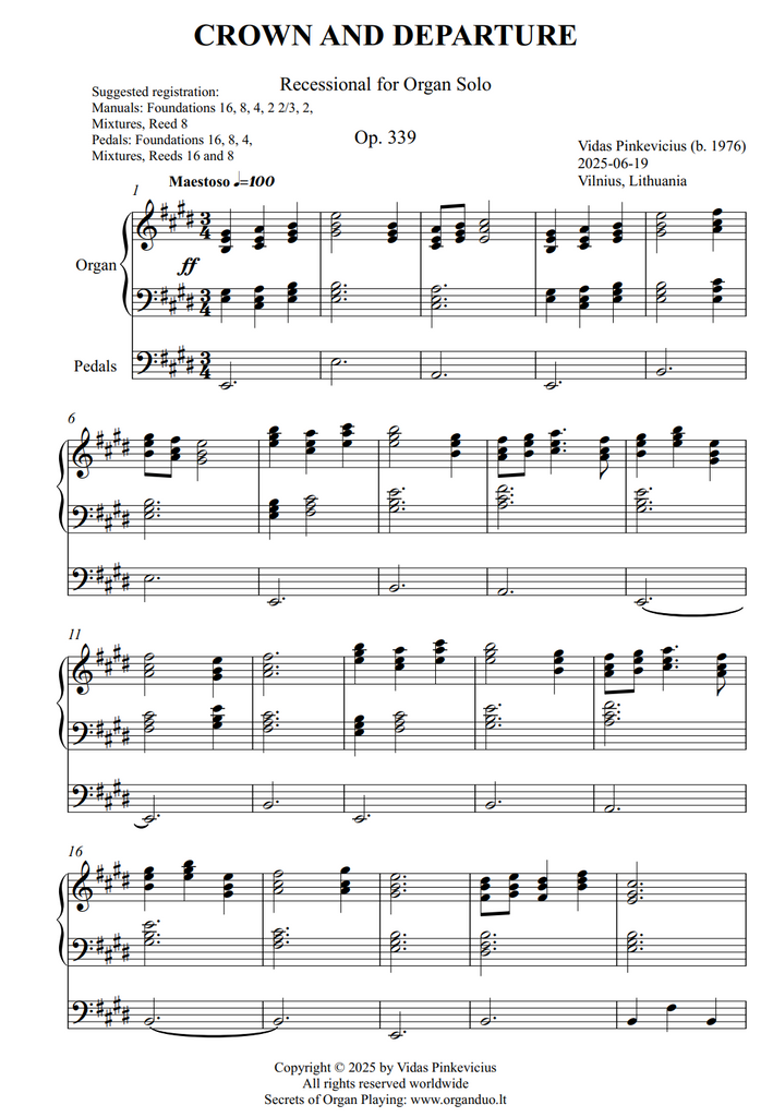 Crown and Departure, Op. 339 (Recessional for Organ Solo) by Vidas Pinkevicius