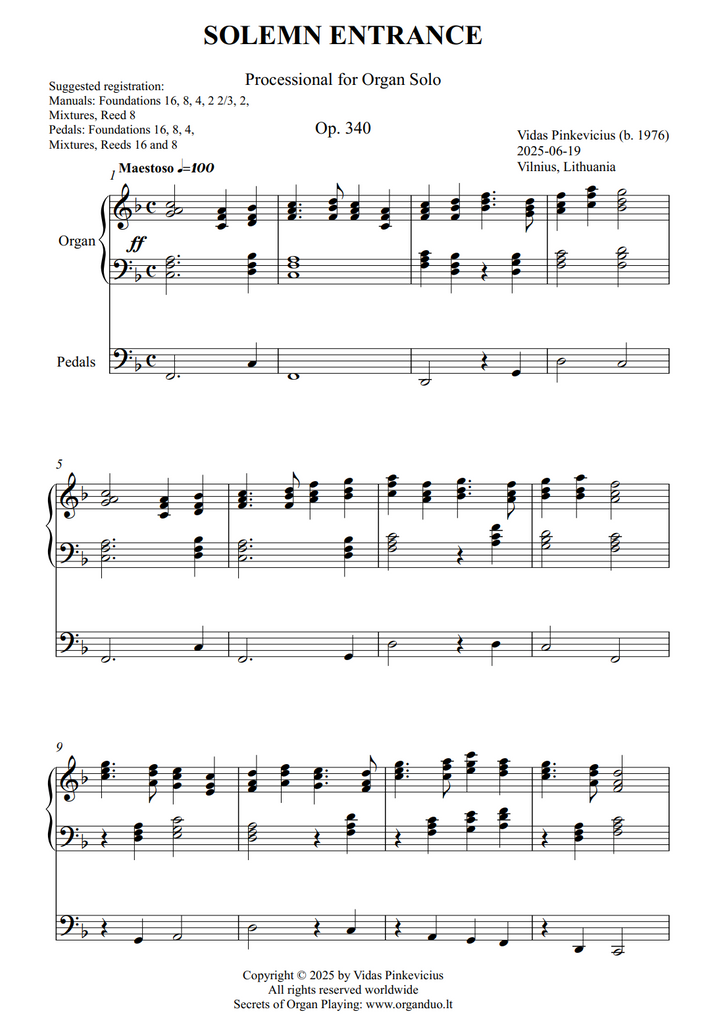 Solemn Entrance, Op. 340 (Processional for Organ) by Vidas Pinkevicius