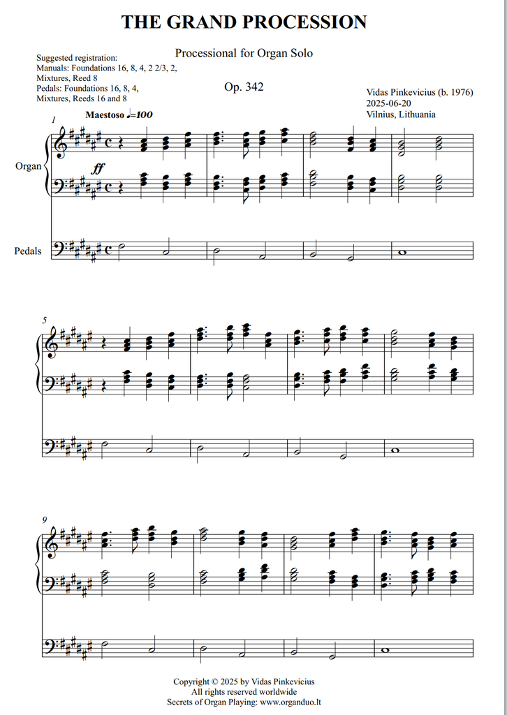 The Grand Procession, Op. 342 (Procession for Organ Solo) by Vidas Pinkevicius