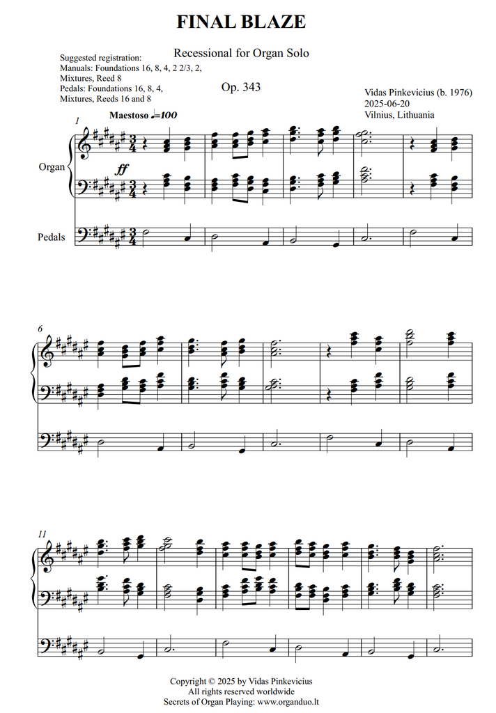 Final Blaze, Op. 343 (Recessional for Organ Solo) by Vidas Pinkevicius