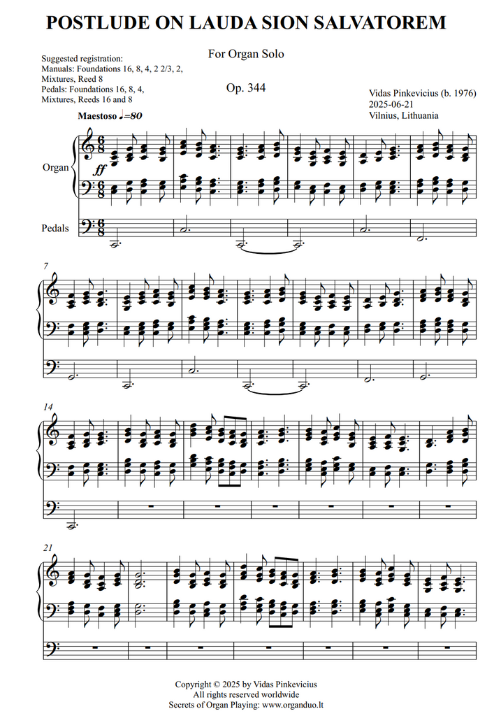 Postlude on Lauda Sion Salvatorem, Op. 344 (Organ Solo) by Vidas Pinkevicius
