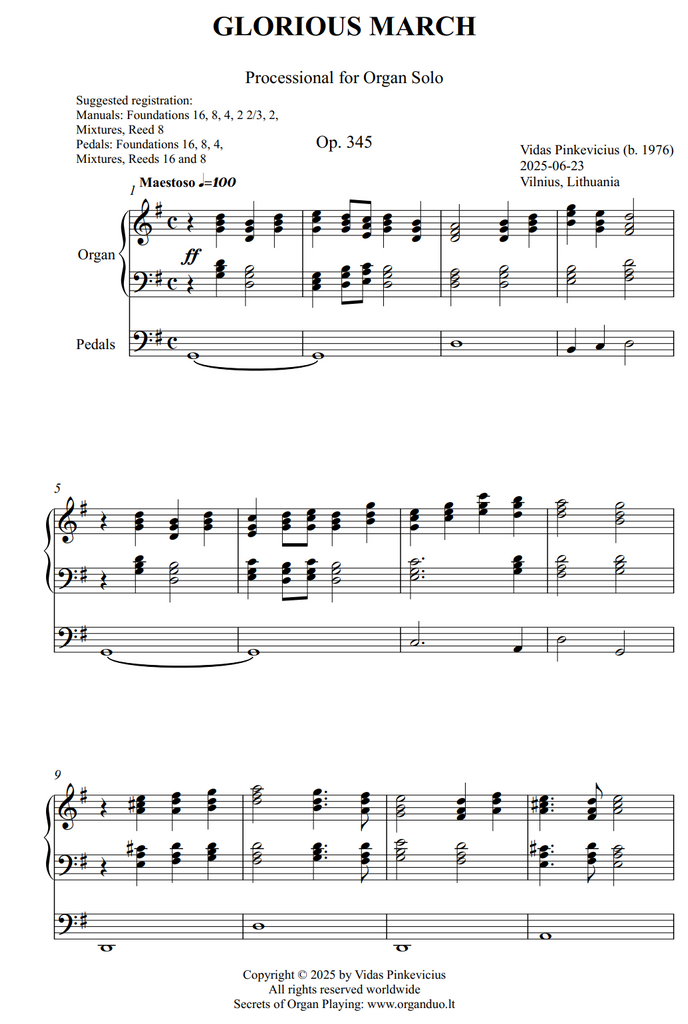 Glorious March, Op. 345 (Processional for Organ Solo) by Vidas Pinkevicius