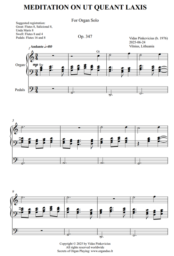 Meditation on Ut queant laxis, Op. 347