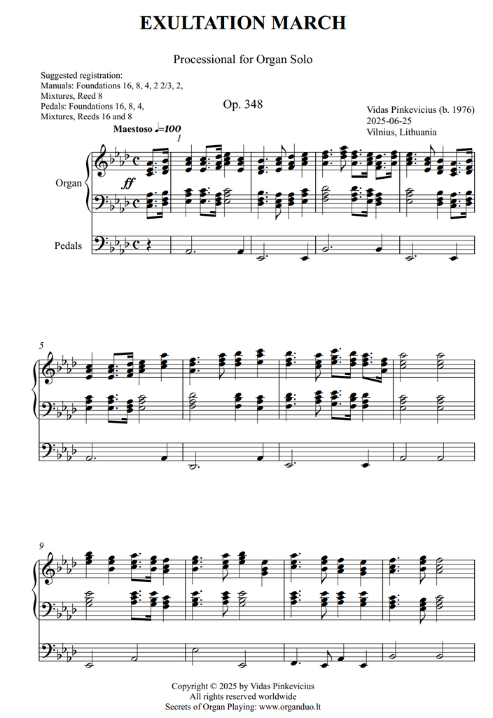 Exultation March, Op. 348 (Processional for Organ Solo) by Vidas Pinkevicius