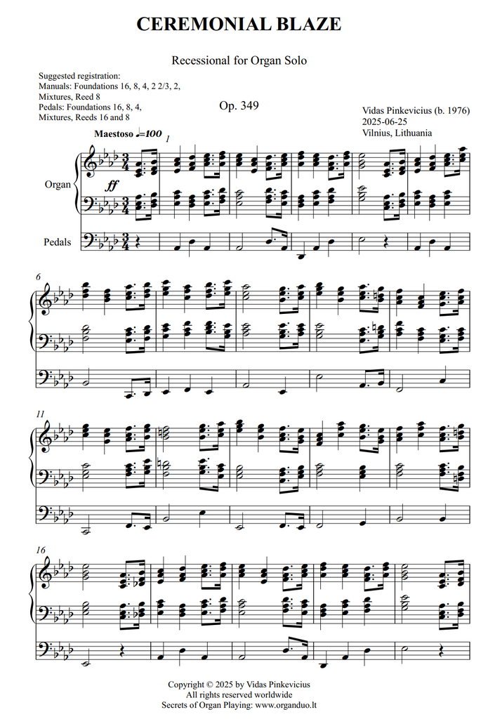 Ceremonial Blaze, Op. 349 (Recessional for Organ Solo) by Vidas Pinkevicius
