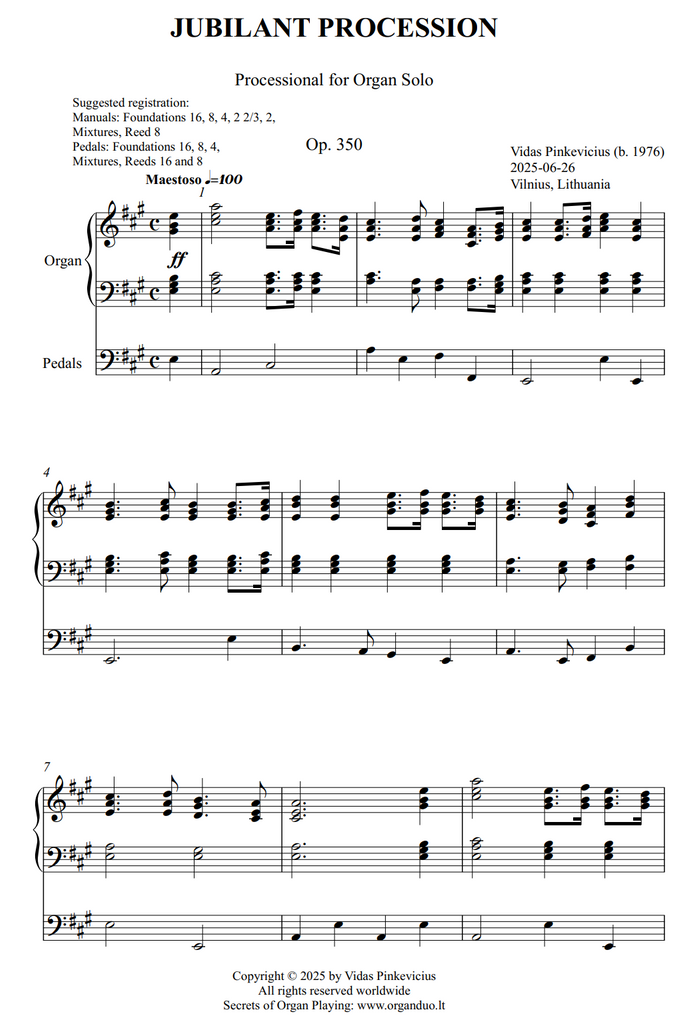 Jubilant Procession, Op. 350 (Organ Solo) by Vidas Pinkevicius