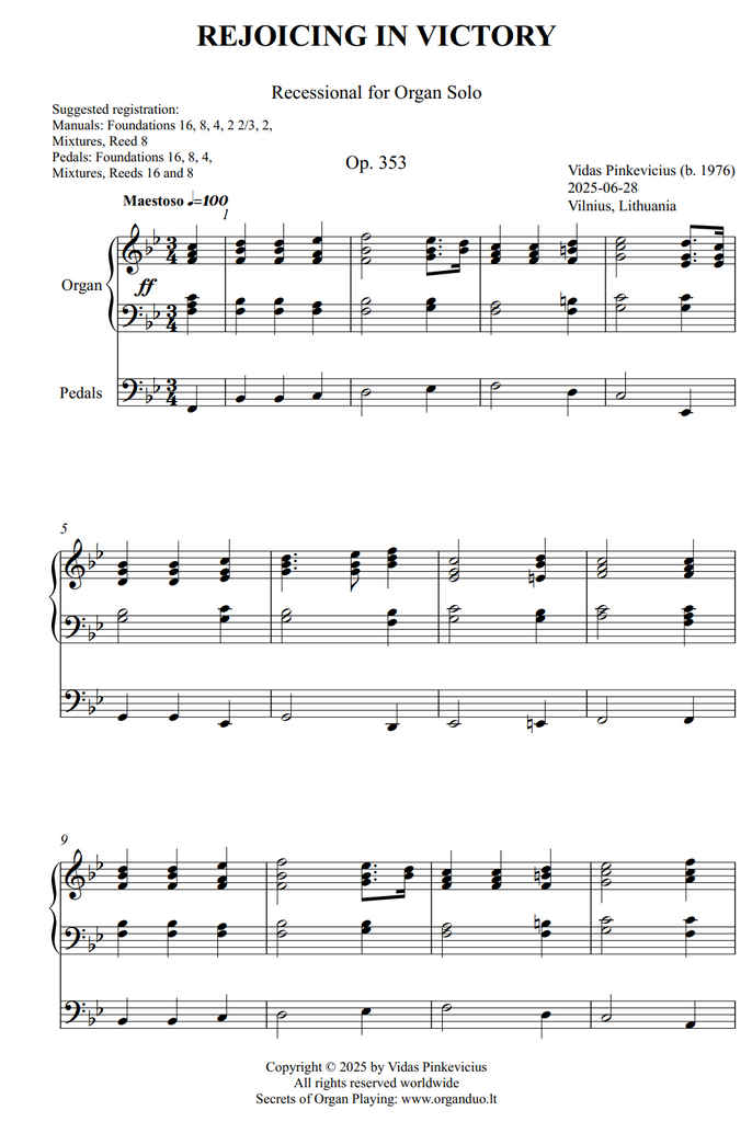 Rejoicing in Victory, Op. 353 (Recessional for Organ Solo) by Vidas Pinkevicius