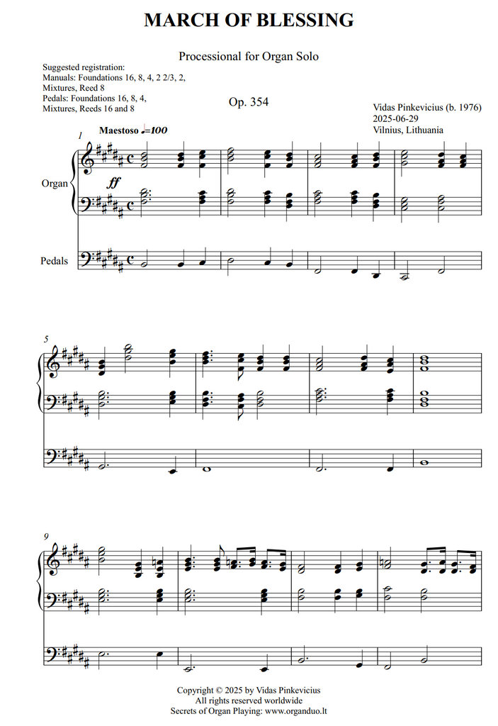 March of Blessing, Op. 354 (Processional for Organ Solo) by Vidas Pinkevicius