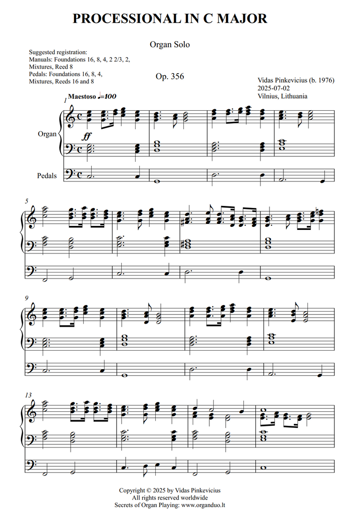 Processional in C Major, Op. 356 (Organ Solo) by Vidas Pinkevicius
