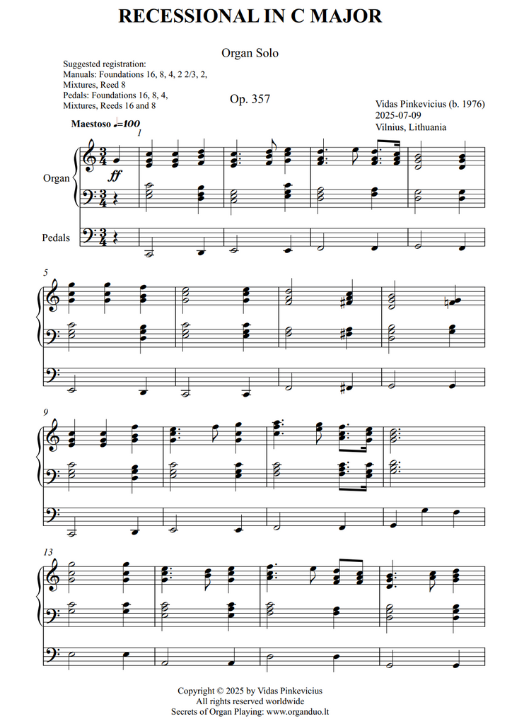 Recessional in C Major, Op. 357 (Organ Solo) by Vidas Pinkevicius