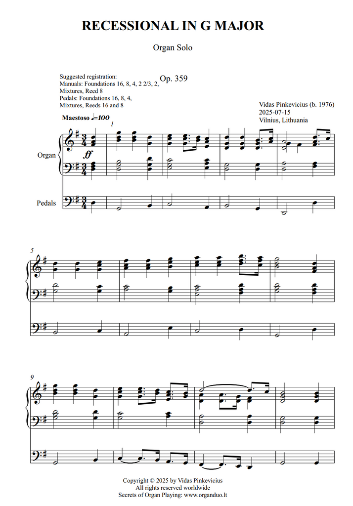 Recessional in G Major, Op. 359 (Organ Solo) by Vidas Pinkevicius