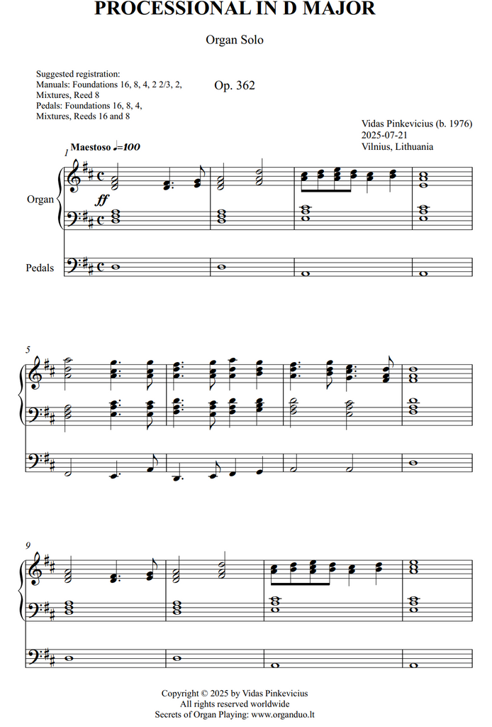 Processional in D Major, Op. 362 (Organ Solo) by Vidas Pinkevicius