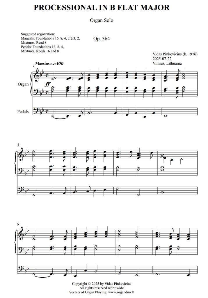Processional in B Flat Major, Op. 364 (Organ Solo) by Vidas Pinkevicius
