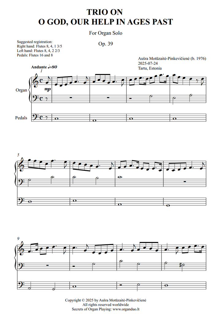 Trio on O God, Our Help in Ages Past, Op. 39 (Organ Solo) by Ausra Motuzaite-Pinkeviciene