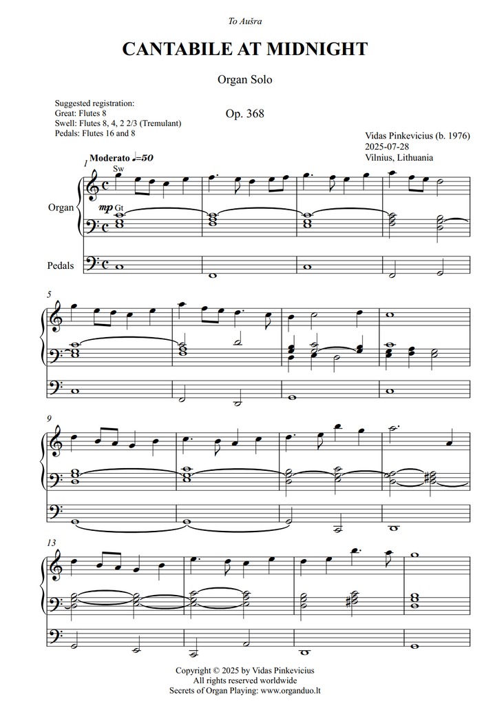 Cantabile at Midnight, Op. 368 (Organ Solo) by Vidas Pinkevicius