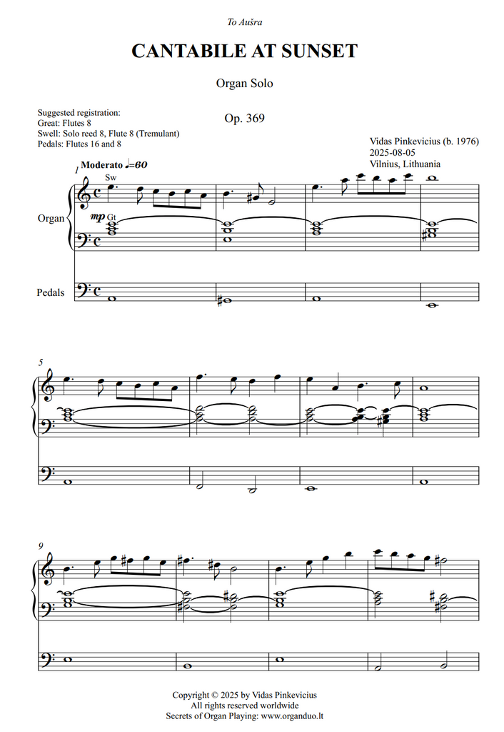 Cantabile at Sunset, Op. 369 (Organ Solo) by Vidas Pinkevicius