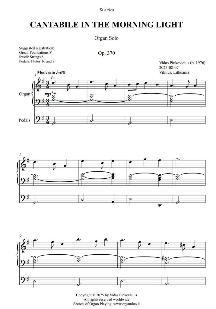 Cantabile in the Morning Light, Op. 370 (Organ Solo)